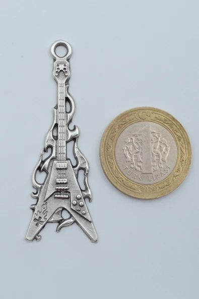 Ateşli Elektro Gitar Gümüş Kaplama Örme Zincir Kolye - Resim 4