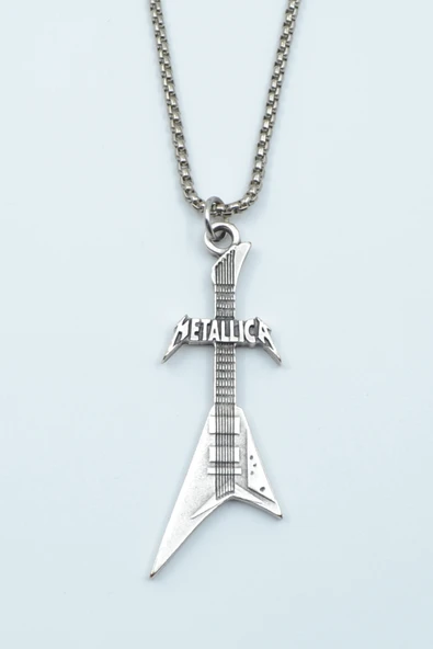 Metallica Elektro Gitar Gümüş Kaplama Örme Zincir Kolye