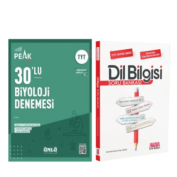 Ünlü Yayıncılık TYT Biyoloji Best Peak 30 lu Denemesi ve AKM Dil Bilgisi Soru Bankası Seti 2 Kitap