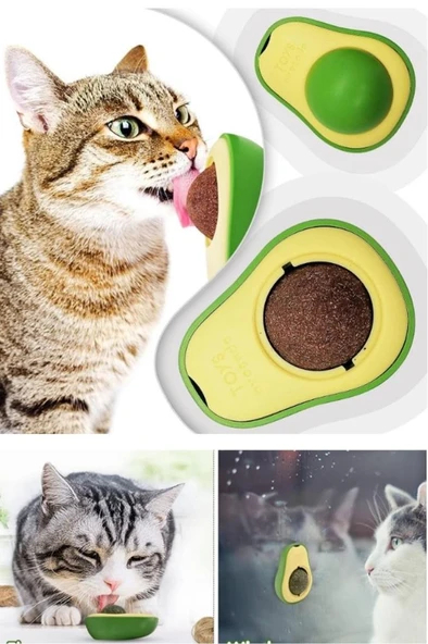 2 ADET Kedi Yalama Topu Avokado Şeklinde Catnip Otlu Interaktif 360 Derece Dönen Evcil Hayvan Bakım Ürünü