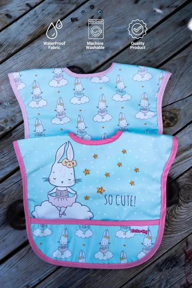 Eterelle So Cute Desenli 2'li Sıvı Geçirmez Kolsuz Bebek Mama Önlüğü 0-12 Ay