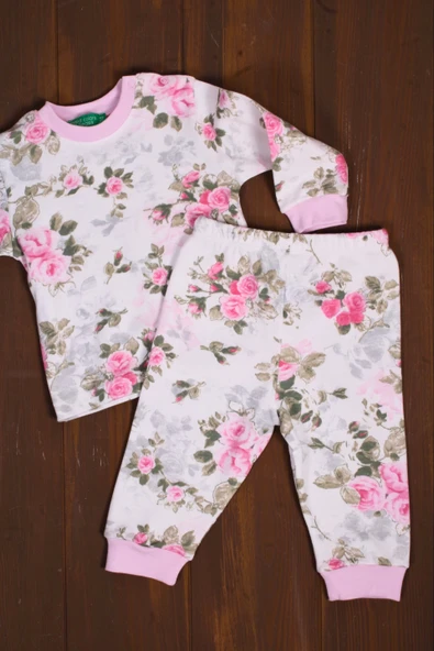 Eterelle Büyük Çiçek Desenli Kız Bebek Eşofman Takımı %100 Pamuk - Resim 3