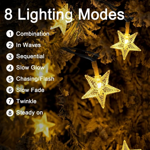 Brokoli Home Güneş Enerjili Solar Yıldızlı 8 Fonksiyonlu 7 Metre 30 Yıldız Günışığı Led Su Geçirmez - Resim 7