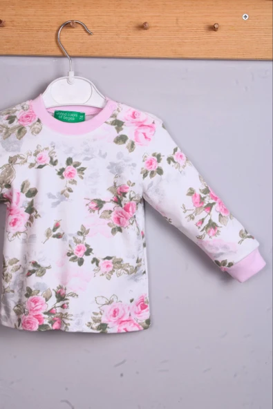 Eterelle Büyük Çiçek Desenli Kız Bebek Eşofman Takımı %100 Pamuk - Resim 2