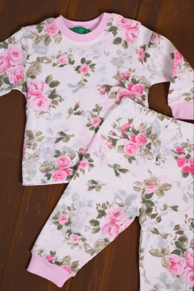 Eterelle Büyük Çiçek Desenli Kız Bebek Eşofman Takımı %100 Pamuk - Resim 4