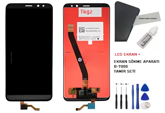 Tkgz - Mate 10 Lite Lcd Ekran Dokunmatik Orijinal Kalite SİYAH + B-7000 + TAMİR SETİ