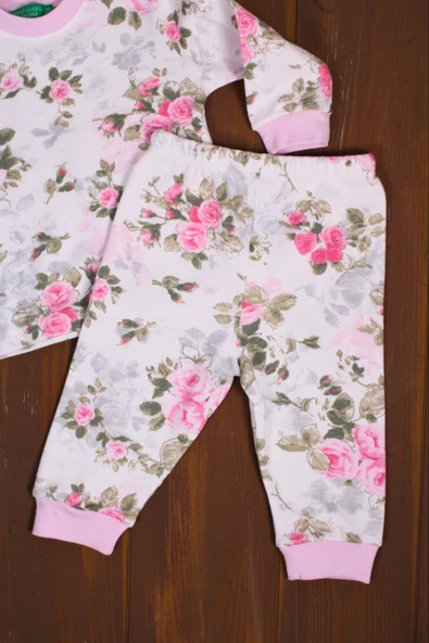 Eterelle Büyük Çiçek Desenli Kız Bebek Eşofman Takımı %100 Pamuk - Resim 5