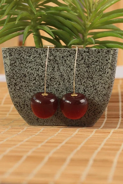 HEYF Gold Renk Kiraz Model Kadın Küpe - Resim 4