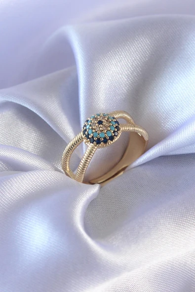 HEYF Gold Renk Nazar Boncuk Model Kadın Yüzük ürün görseli 1