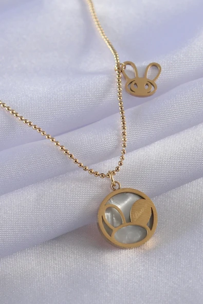 HEYF 316L Çelik Gold Renk Tavşan Model Kadın Kolye - 1