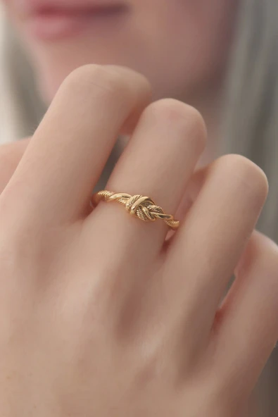 HEYF Gold Renk Halat Düğüm Model Kadın Yüzük