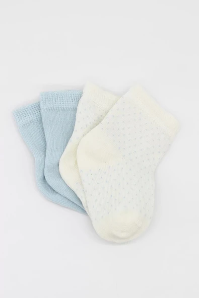 Eterelle Organik 2li Puan Derby Penye Soket Çorap  Mavi Ekru - Resim 3