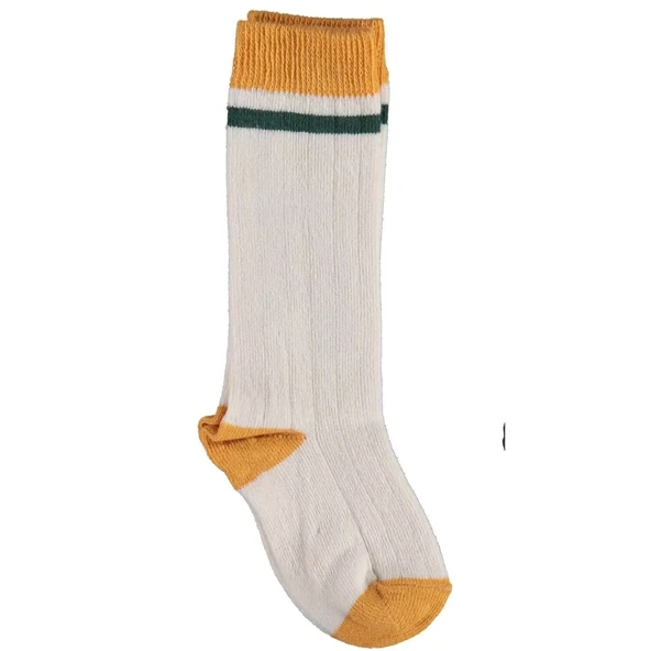 Eterelle Çizgili Dizaltı Yaş Çorap  Ekru Hardal ürün görseli 1