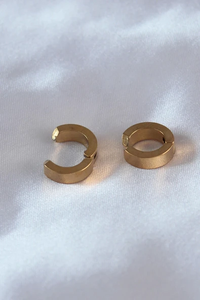 HEYF 316L Çelik Gold Renk Sıkıştırmalı Erkek Küpe - 2