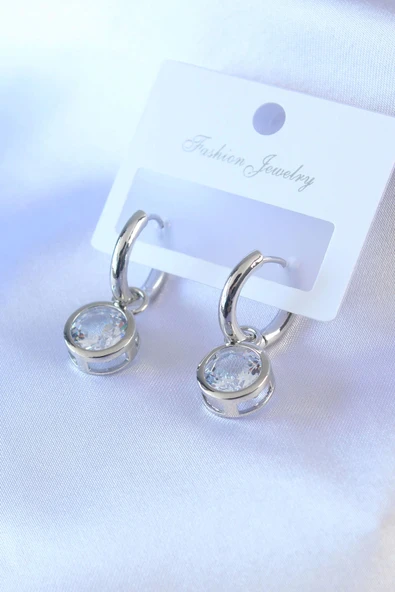 HEYF Gümüş Renk Zirkon Taşlı Pirinç Kadın Küpe ürün görseli 1