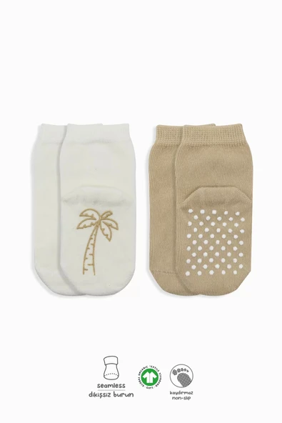 Eterelle Meyve Figürlü Kaymaz Soket Çorap 2'li  Bej Ekru ürün görseli