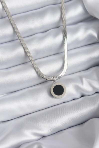 HEYF 316L Çelik Gümüş Renk İtalyan Zincir Model İşleme Detay Kadın Kolye ürün görseli 1