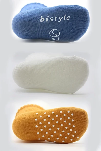 Eterelle Kaymaz Penye Soket Çorap 3'lü  İndigo Ekru Hardal - Resim 3