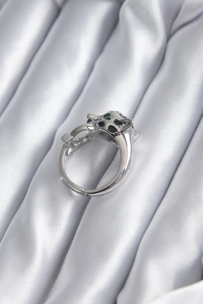 HEYF Gümüş Renk Kaplan Model Zirkon Taş Detay VİP Kadın Yüzük - Resim 2