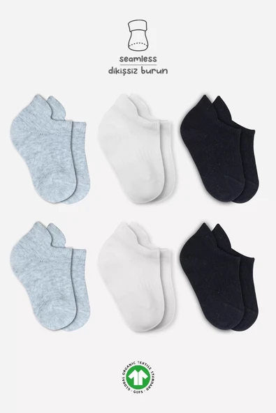 Eterelle Penye Sneakers Çorap 6'lı  Ekru Gri Siyah ürün görseli
