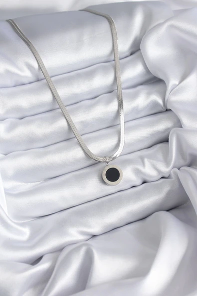 HEYF 316L Çelik Gümüş Renk İtalyan Zincir Model İşleme Detay Kadın Kolye - Resim 2