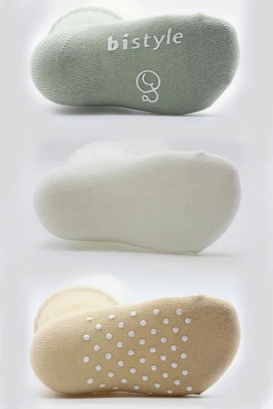 Eterelle Kaymaz Penye Soket Çorap 3'lü  Nil Ekru Bej - Resim 3