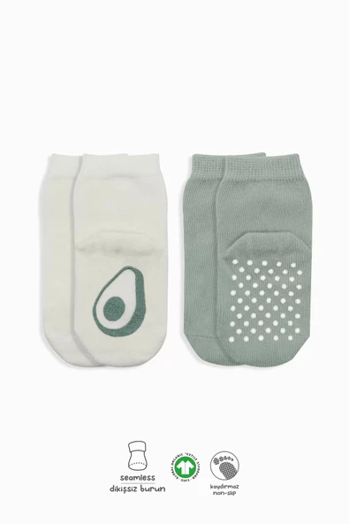Eterelle Meyve Figürlü Kaymaz Soket Çorap 2'li  Nil Ekru ürün görseli 1