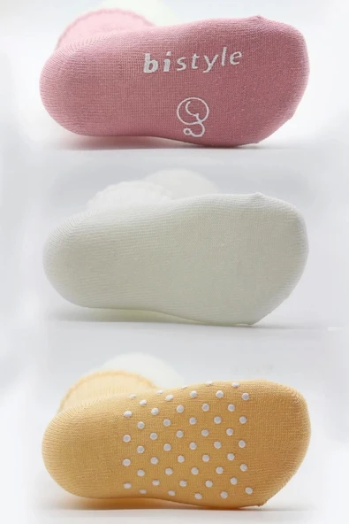 Eterelle Kaymaz Penye Soket Çorap 3'lü  Pudra Ekru Somon - Resim 5