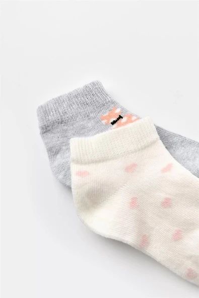 Eterelle Cat 2'li Yaş Patik Çorap  Ekru Gri - Resim 2