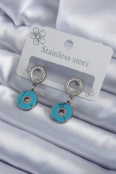 HEYF 316L Çelik Gümüş Renk Mavi Taşlı Zirkon Taşlı Kadın Küpe ürün görseli 1