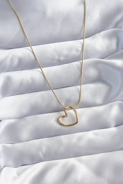 HEYF 316L Çelik Zincir Gold Renk Kalp Model Kadın Kolye ürün görseli 1