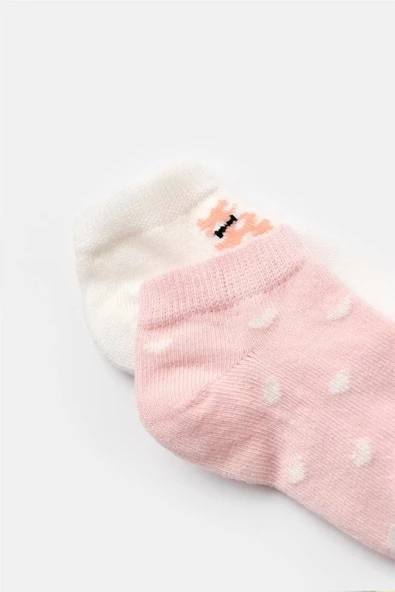 Eterelle Cat 2'li Yaş Patik Çorap  Pembe Ekru - Resim 2