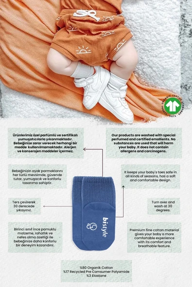 Eterelle Kaymaz Penye Soket Çorap 3'lü  İndigo Ekru Hardal - Resim 6