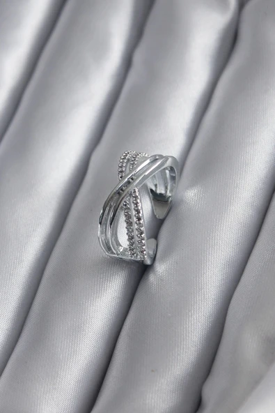 HEYF Gümüş Renk Zirkon Taşlı Kadın Yüzük ürün görseli 1