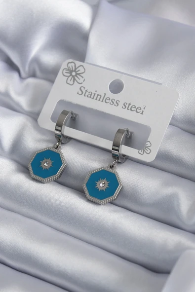 HEYF 316L Çelik Gümüş Renk Geometrik Model Zirkon Taş Detay Kadın Küpe ürün görseli 1