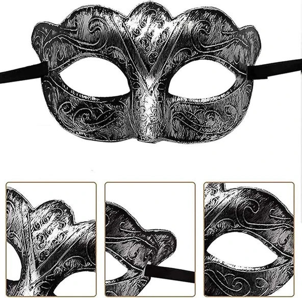 Maskeli Balo Antik Gri Gümüş Eskitilmiş Maske Balo Venedik - 2