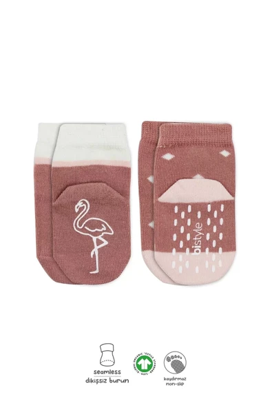 Eterelle Hayvan Figür Kaymaz Kız Soket Çorap 2'li  Pudra ürün görseli