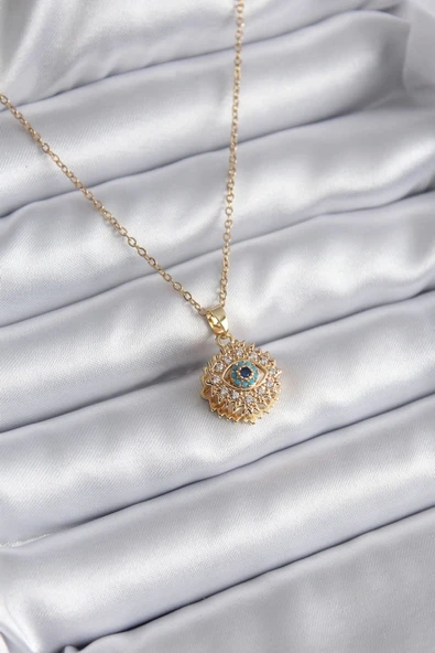 HEYF 316L Çelik Gold Renk Zirkon Taşlı Göz Model Kadın Kolye ürün görseli 1