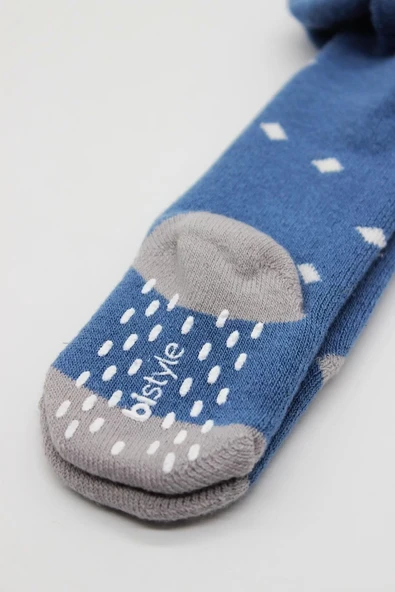 Eterelle Tekli Puan Kaymaz Havlu Külotlu Çorap  İndigo - Resim 3