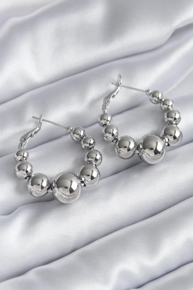 HEYF Pirinç Gümüş Renk Halka Model Kadın Küpe ürün görseli