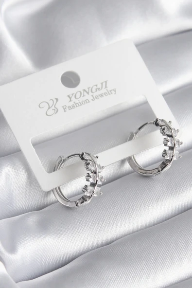 HEYF Pirinç Gümüş Renk Zirkon Taşlı Kadın Küpe ürün görseli 1