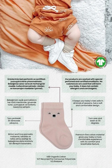 Eterelle Bear Penye Soket Çorap 2'li Pembe - Resim 6