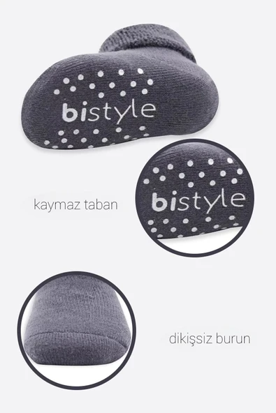 Eterelle Çemberli Kaymaz Havlu Soket Çorap 2'li  Gri-antrasit - 4
