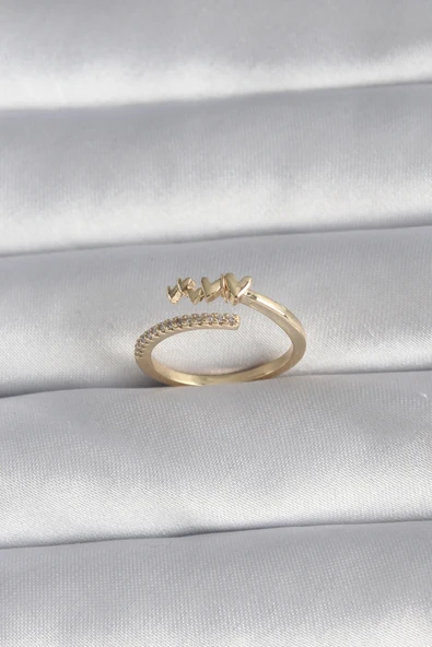 HEYF Pirinç Gold Renk Zirkon Taş Detay Kalp Model Kadın Yüzük ürün görseli 1