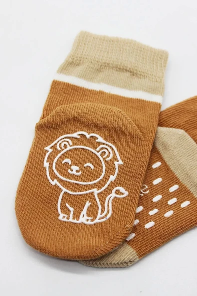 Eterelle Hayvan Figürlü Kaymaz Erkek Soket Çorap 2'li  Hardal - Resim 3