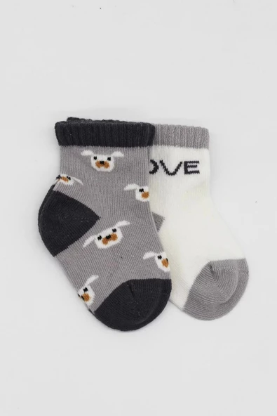 Eterelle Love Dog Penye Soket Çorap 2'li  Gri - 2