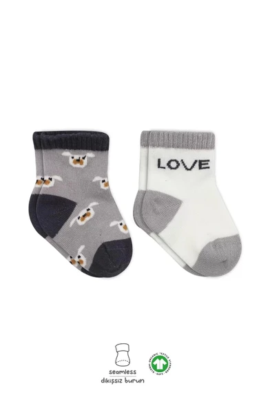 Eterelle Love Dog Penye Soket Çorap 2'li  Gri