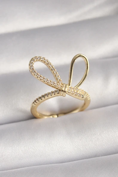 HEYF Gold Renk Zirkon Taşlı Düğüm Model Kadın Yüzük ürün görseli