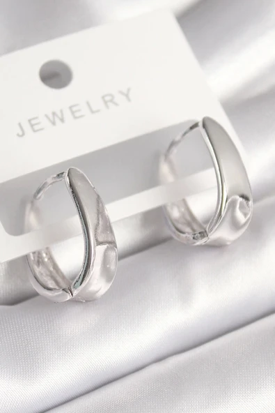 HEYF Pirinç Gümüş Renk Halka Model Kadın Küpe ürün görseli