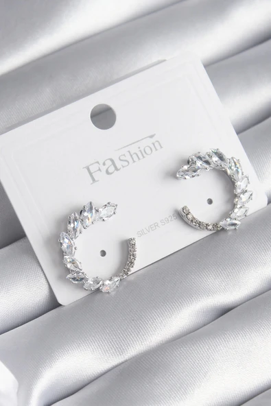 HEYF Pirinç Gümüş Renk Zirkon Taşlı Kadın Küpe ürün görseli 1